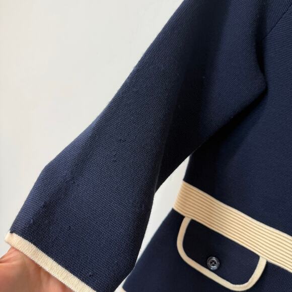 Kate Spade Women's Mayson Sweater Jacket Blazer Cardigan Navy Cream Wool 8 - Picture 4 of 8